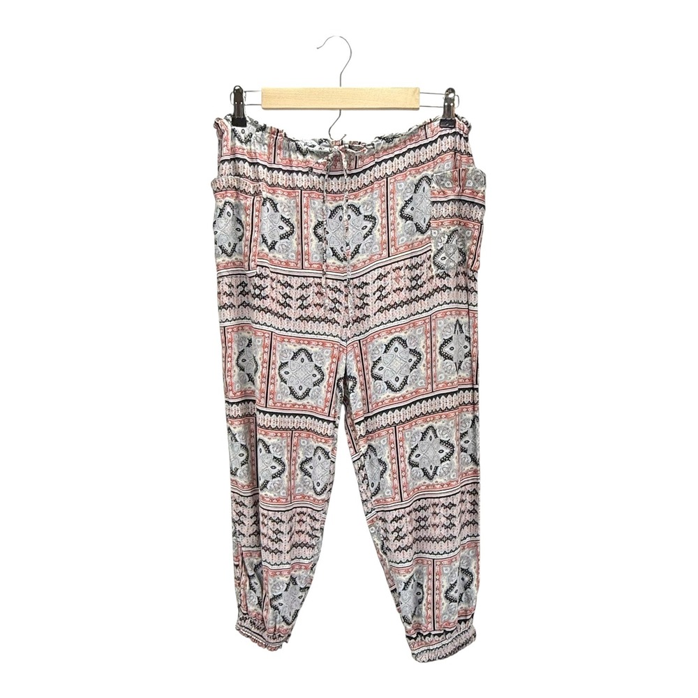 One 5 One Size L Pink Patterned‎ Rayon Blend Drawstring Waist Harem Pants Boho
